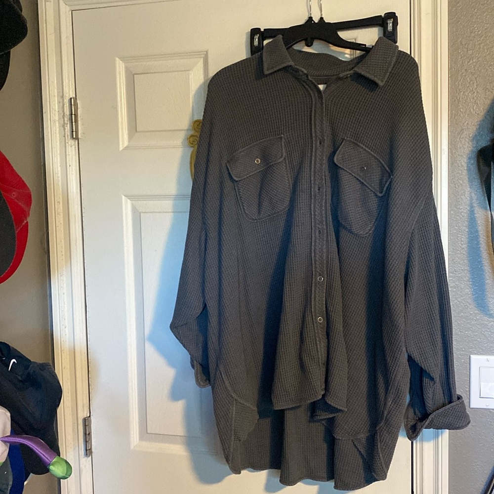 Aerie waffle knit oversized button up